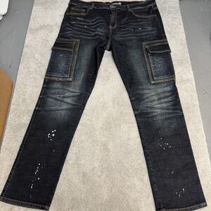 Crysp Denim Jeans Mens 40x32 Blue Straight Leg Cargo Paint Splatter Distressed